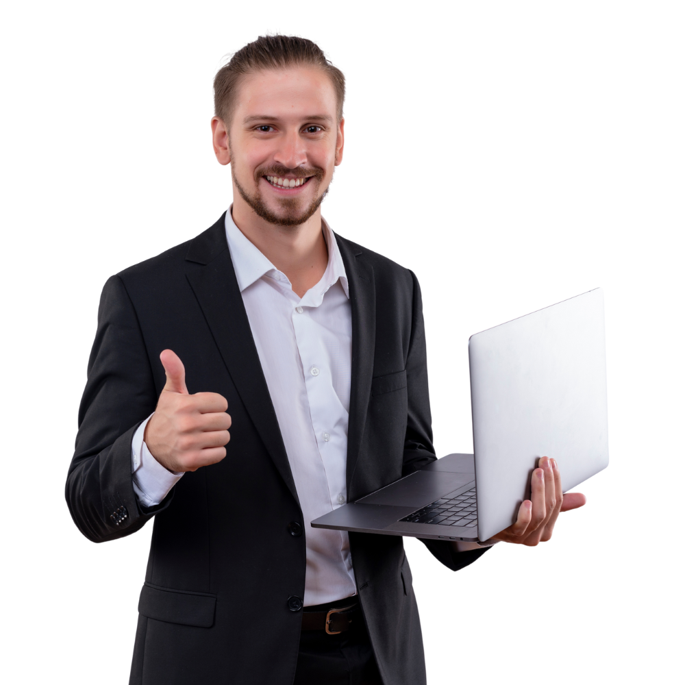 Empresario usando ERP comercial BSpace para control empresarial